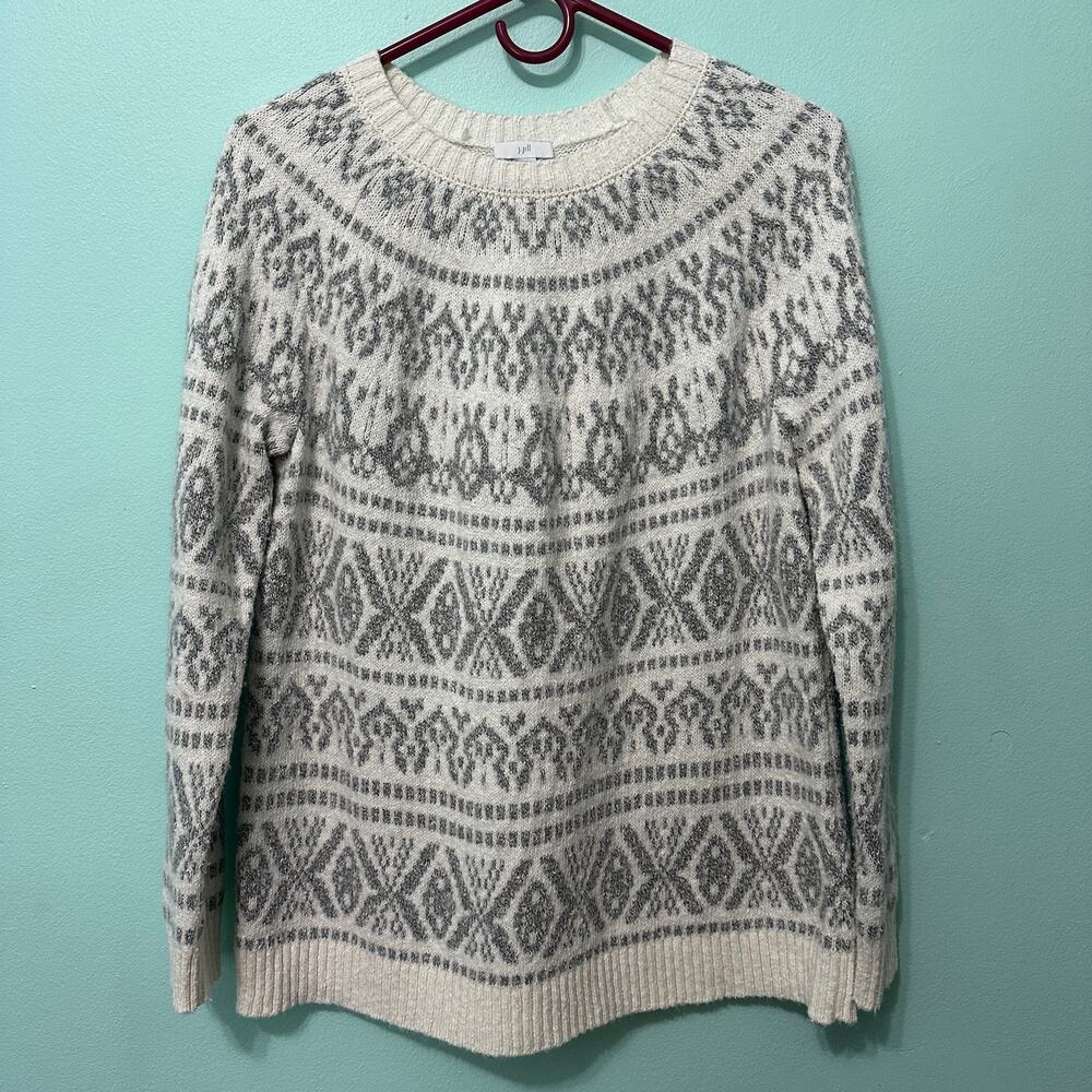 J. Jill Knit Long Sleeve Sweater Striped Pattern Gray Cream Womens Size XS
